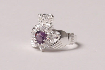 Claddagh Ring with Amethyst Cubic Zirconia Stone