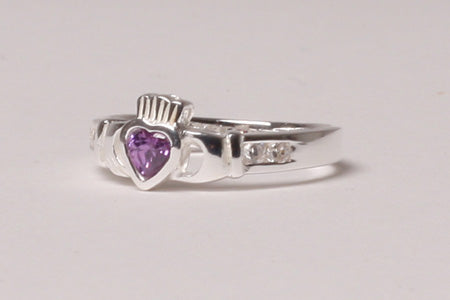 Claddagh Ring with Amethyst Cubic Zirconia February Month BirthStone