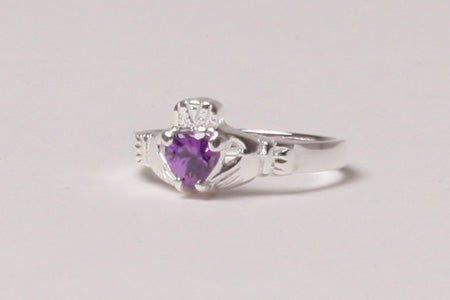 Claddagh Ring with Amethyst Cubic Zirconia February Month BirthStone