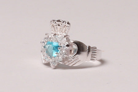 Claddagh Ring with Aquamarine Cubic Zirconia Stone
