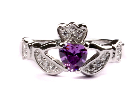 Claddagh Ring with Alexandrite Cubic Zirconia June Month BirthStone.
