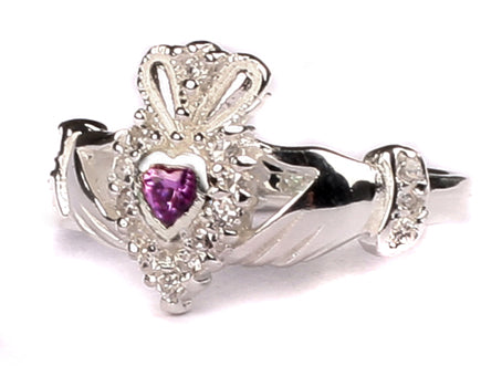 Celtic Silver Claddagh Light Amethyst June Birthstone Ring