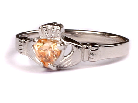 Claddagh Ring with Champagne Cubic Zirconia November Month BirthStone