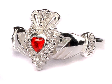 Celtic Silver Claddagh Garnet January Birthstone Ring