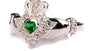 Celtic Silver Claddagh Emerald Green May Birthstone Ring