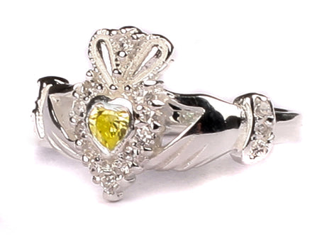 Celtic Silver Claddagh Green Peridot August Birthstone Ring
