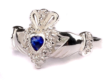 Celtic Silver Claddagh Dark Sapphire September Birthstone Ring