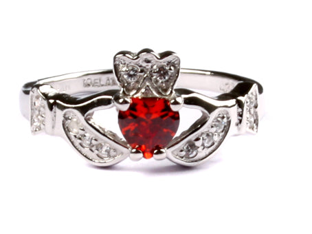 Claddagh Ring with Garnet Cubic Zirconia January BirthStone.