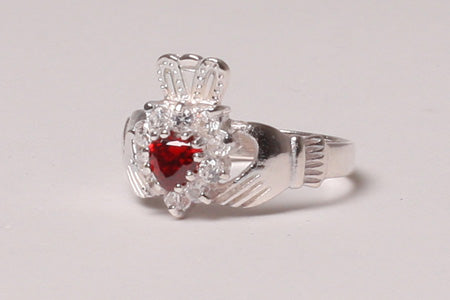 Claddagh Ring with Garnet Cubic Zirconia Stone
