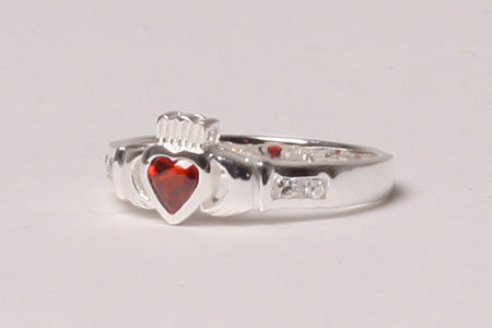Claddagh Ring with Garnet Cubic Zirconia January BirthStone