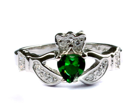 Claddagh Ring with Emerald Cubic Zirconia May BirthStone.