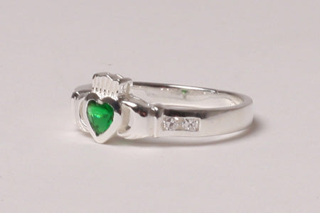 Claddagh Ring with Emerald Cubic Zirconia May BirthStone