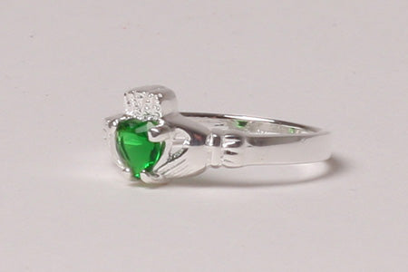 Claddagh Ring with Emerald Cubic Zirconia May BirthStone