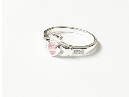 Claddagh Ring with Pink Cubic Zirconia October BirthStone