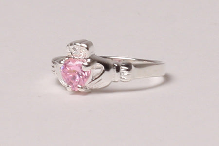 Claddagh Ring with Pink Cubic Zirconia October Month BirthStone