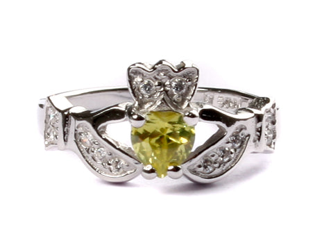 Claddagh Ring with Peridot Cubic Zirconia August Month BirthStone.