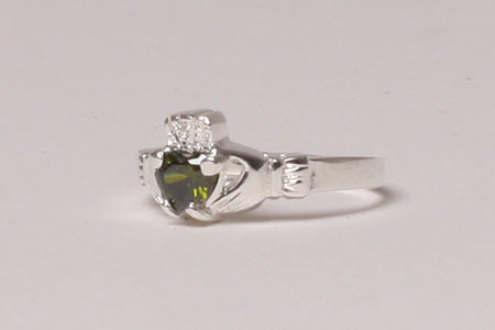 Claddagh Ring with Peridot Cubic Zirconia August Month BirthStone