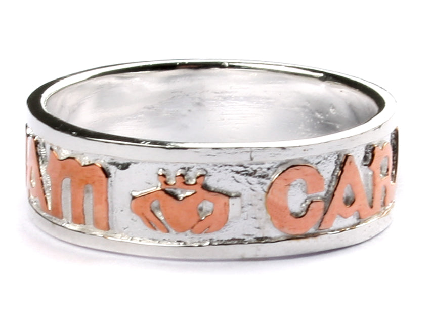 CELTIC IRISH ANAM CARA MY SOUL MATE CLADDAGH SYMBOL ROSE GOLDPLATED GENTS SILVER RING.