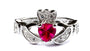 Claddagh Ring with Ruby Cubic Zirconia July BirthStone.