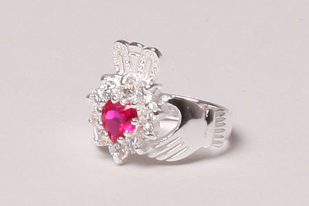 Claddagh Ring with Ruby Cubic Zirconia Stone