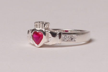 Claddagh Ring with Ruby Cubic Zirconia July BirthStone