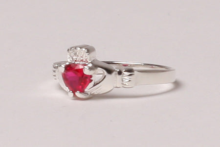 Claddagh Ring with Ruby Cubic Zirconia July Month Birthstone