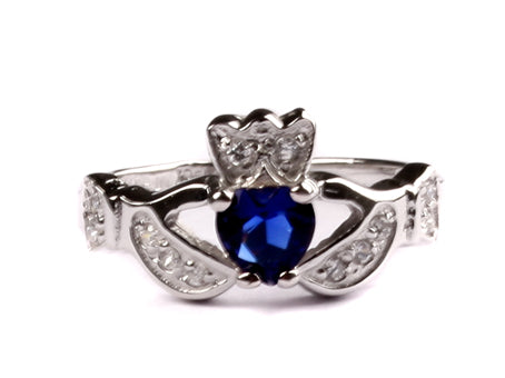 Claddagh Ring with Sapphire Cubic Zirconia September BirthStone.