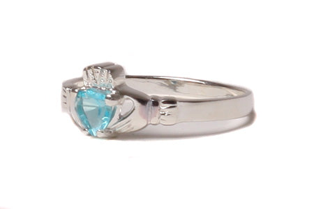 Claddagh Ring with Blue Topaz Cubic Zirconia December BirthStone