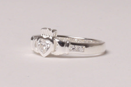 Claddagh Ring with White Cubic Zirconia Stone