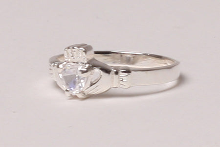 Claddagh Ring with White Cubic Zirconia April Month BirthStone