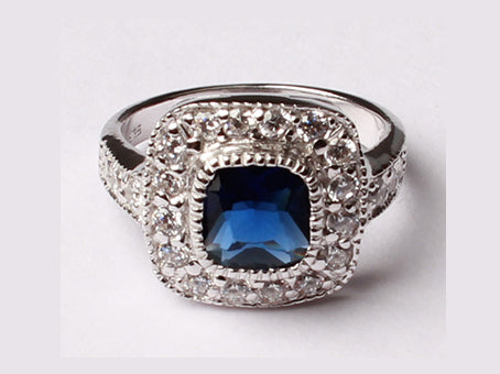 A Sapphire & White Cubic Zirconia Ring