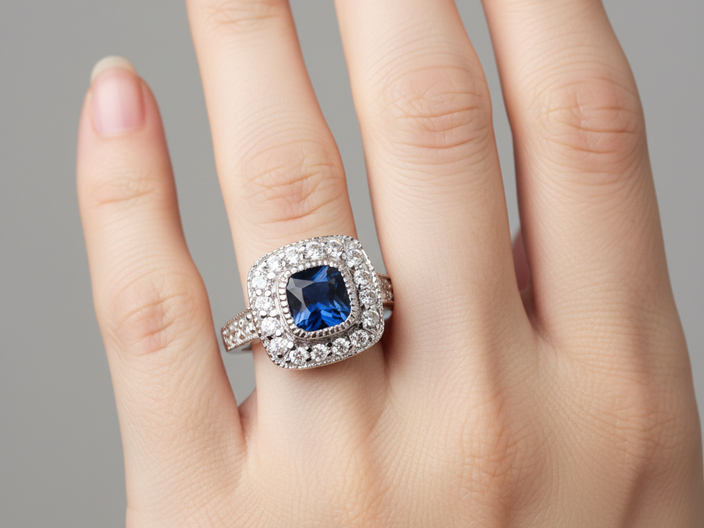 A Sapphire & White Cubic Zirconia Ring