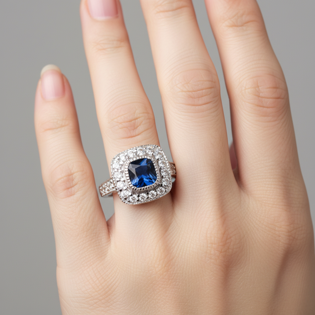 A Sapphire & White Cubic Zirconia Ring