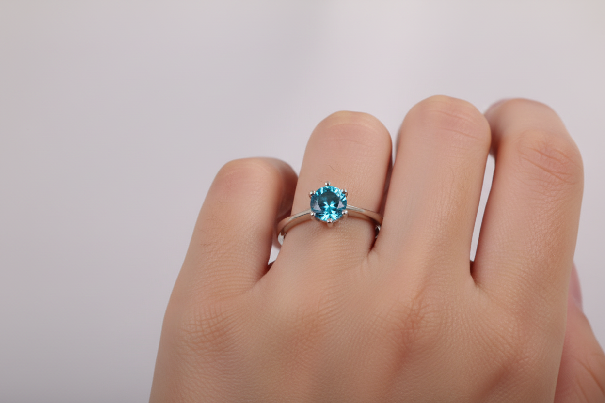 Aquamarine Cubic Zirconia Ring