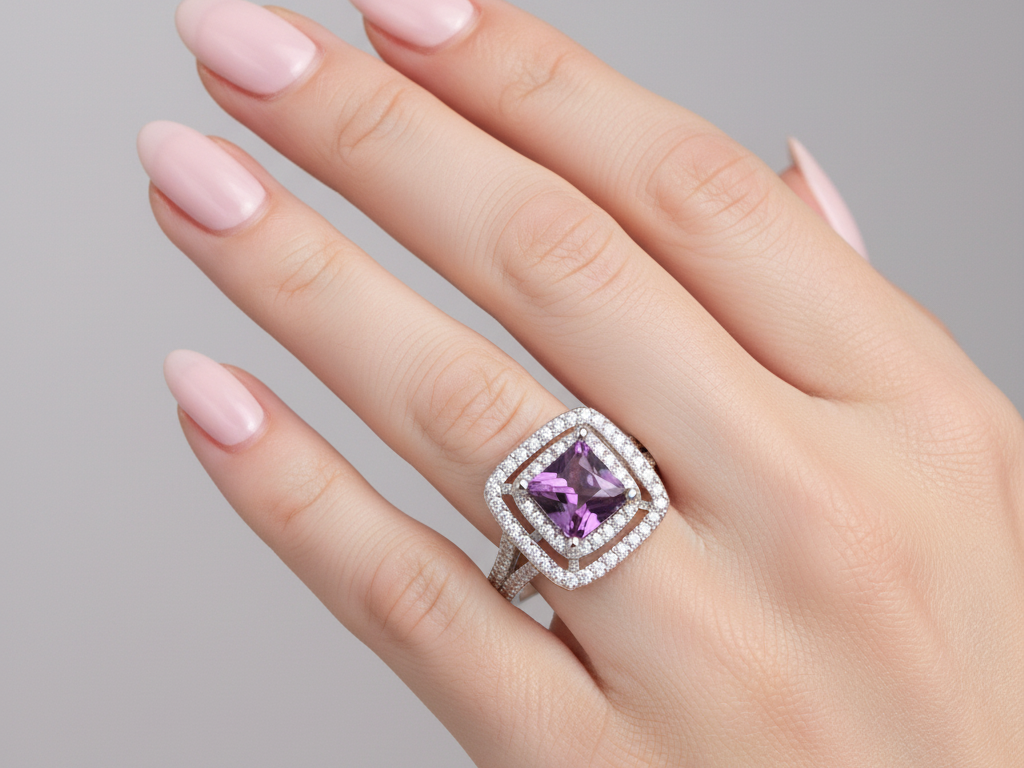 A Amethyst & White Cubic Zirconia Ring