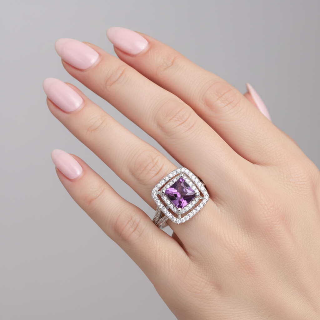 A Amethyst & White Cubic Zirconia Ring