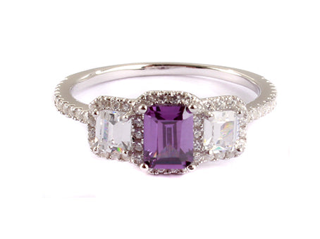 Amethyst White Cubic Zirconia Ring.
