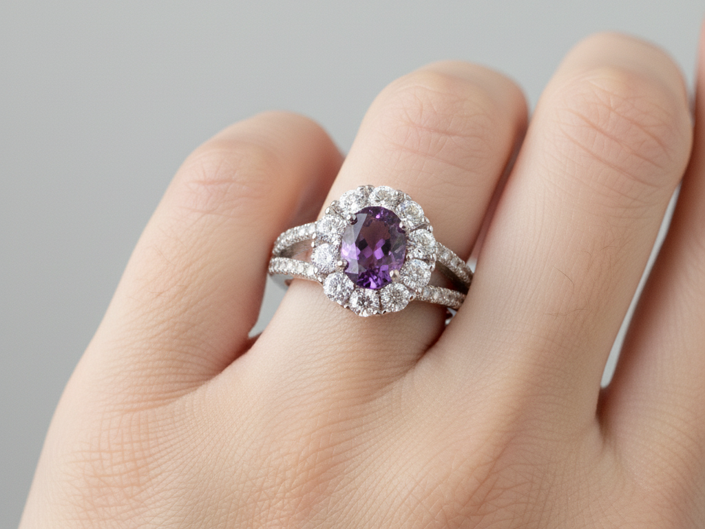 A Amethyst & White Cubic Zirconia Ring