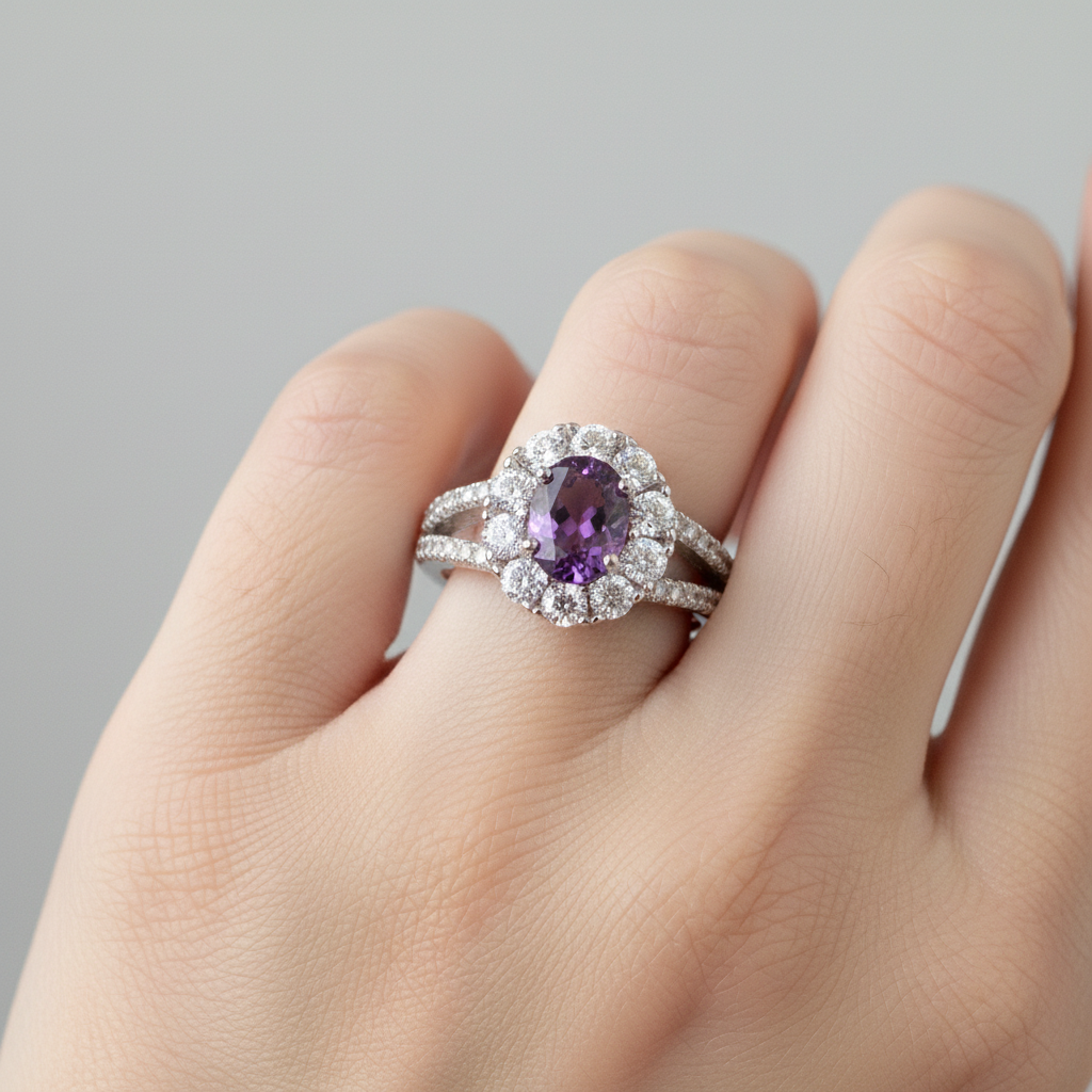 A Amethyst & White Cubic Zirconia Ring