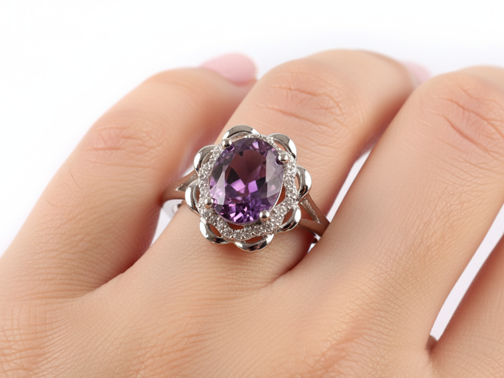 A Amethyst & White Cubic Zirconia Ring.