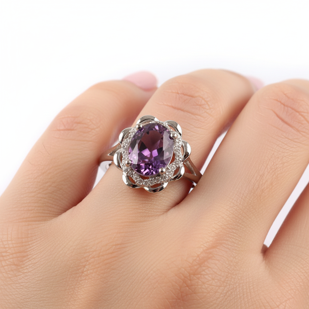 A Amethyst & White Cubic Zirconia Ring.