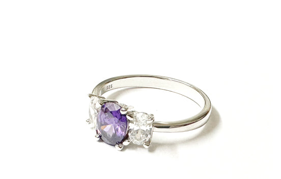 Amethyst & White Cubic Zirconia Silver Ring