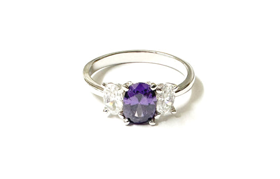 Amethyst & White Cubic Zirconia Silver Ring