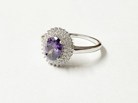 Amethyst & White Cubic Zirconia Silver Ring