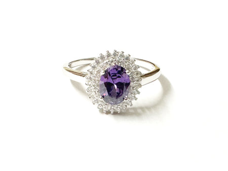 Amethyst & White Cubic Zirconia Silver Ring