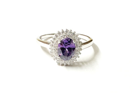 Amethyst & White Cubic Zirconia Silver Ring