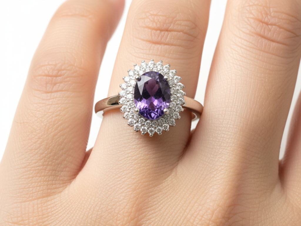 Amethyst & White Cubic Zirconia Silver Ring