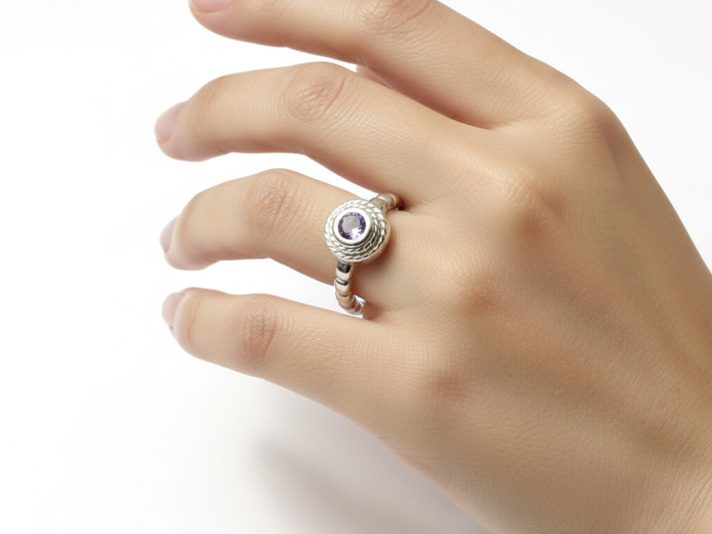 A Amethyst Cz Silver Ring.