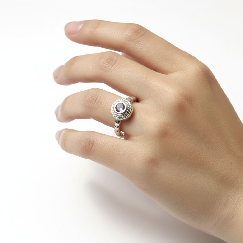 A Amethyst Cz Silver Ring.