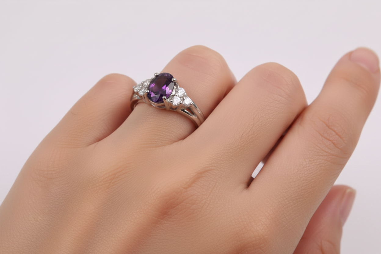 Amethyst Cubic Zirconia Ring